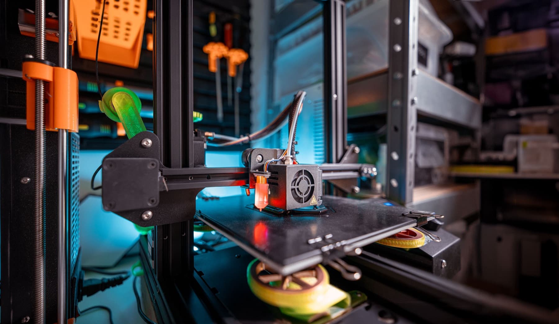Close-up of a 3D printer extruder